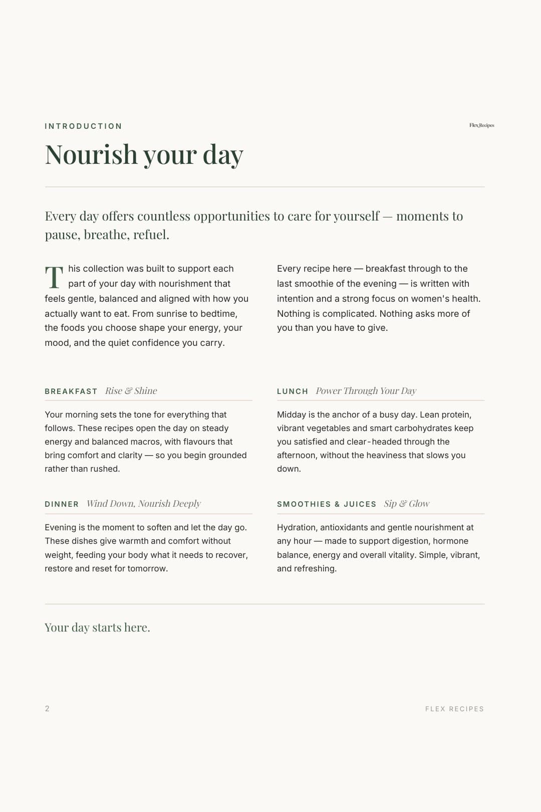 Introduction page from the Flex Recipes cookbook