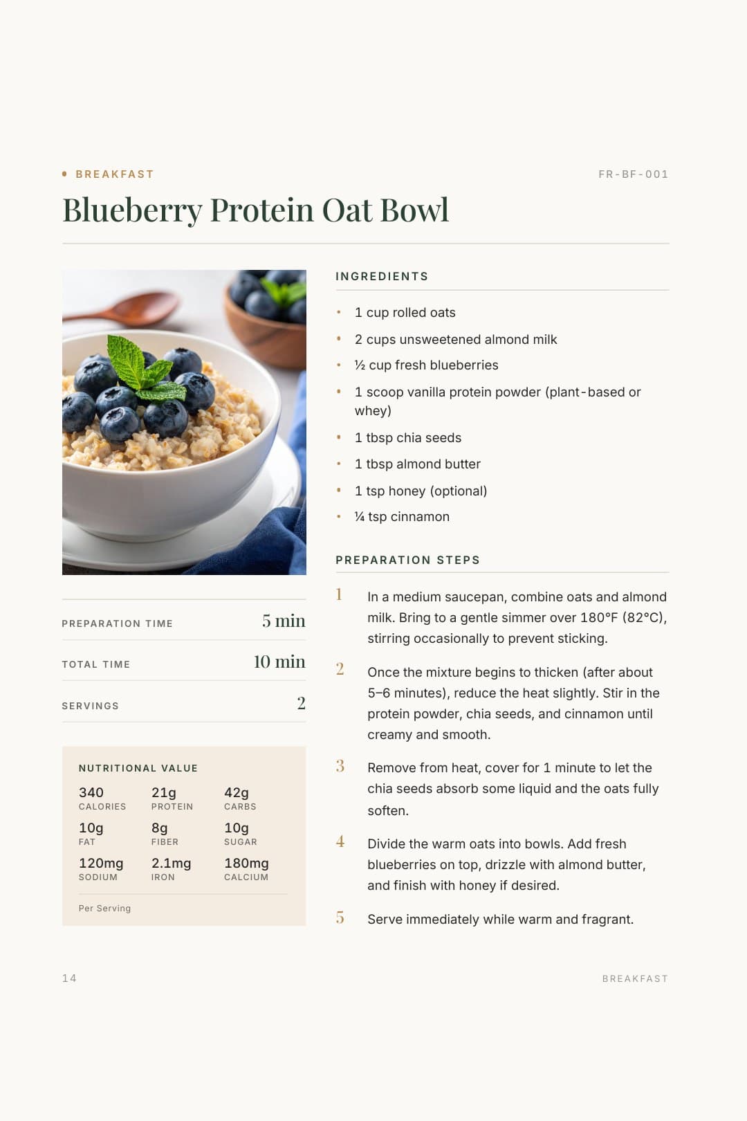 Breakfast page from the Flex Recipes cookbook