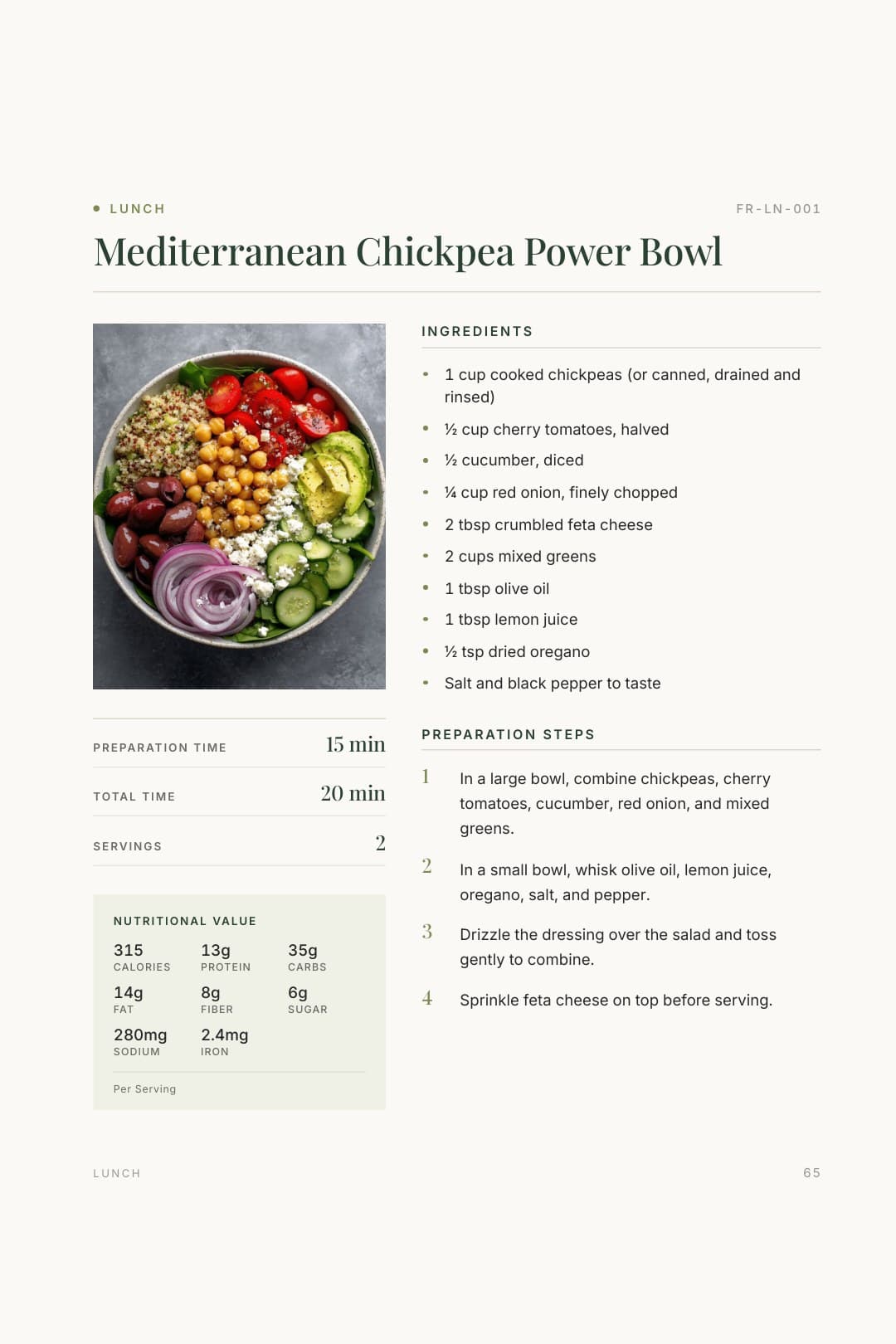 Lunch page from the Flex Recipes cookbook