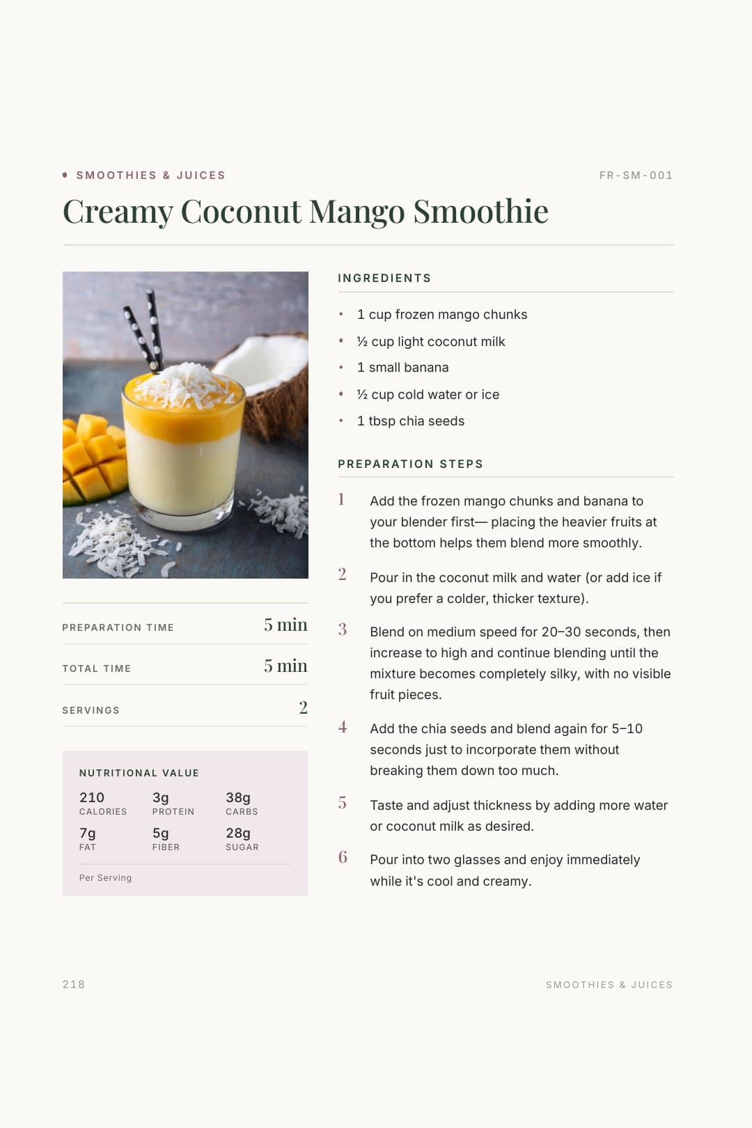 Smoothies page from the Flex Recipes cookbook