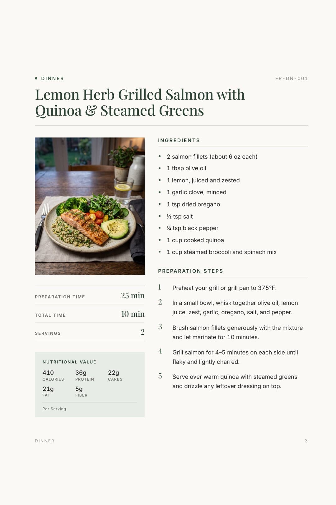 Recipe page from the Flex Recipes cookbook