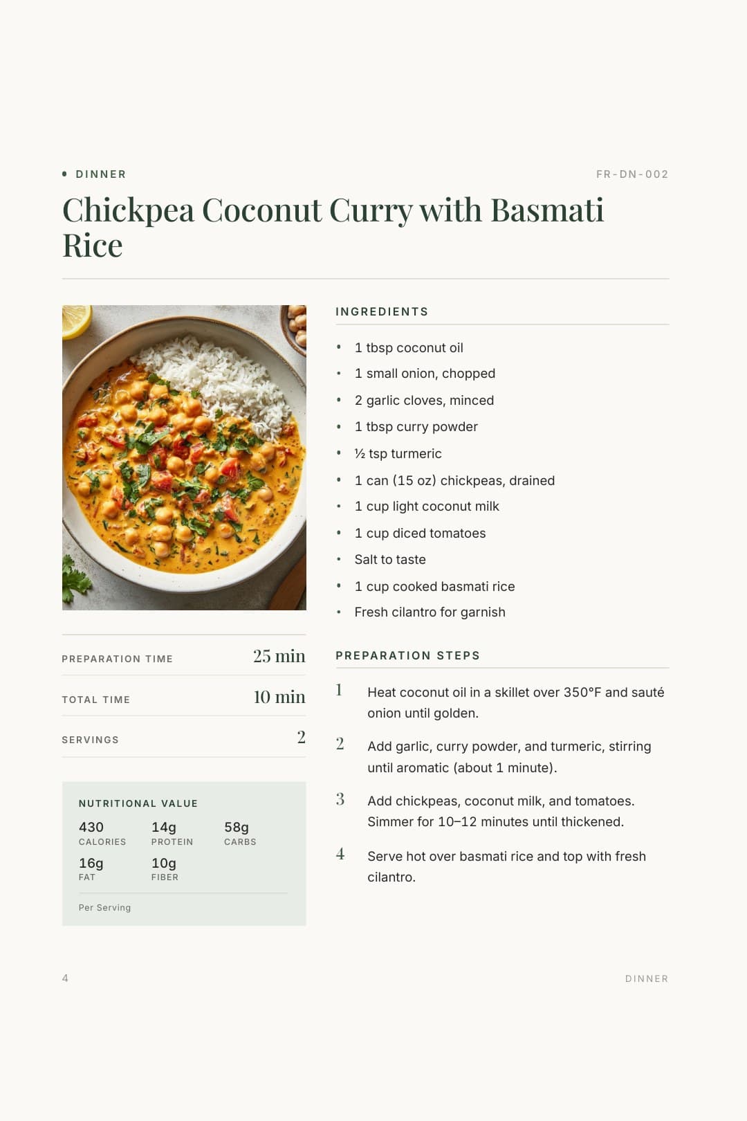 Recipe page from the Flex Recipes cookbook