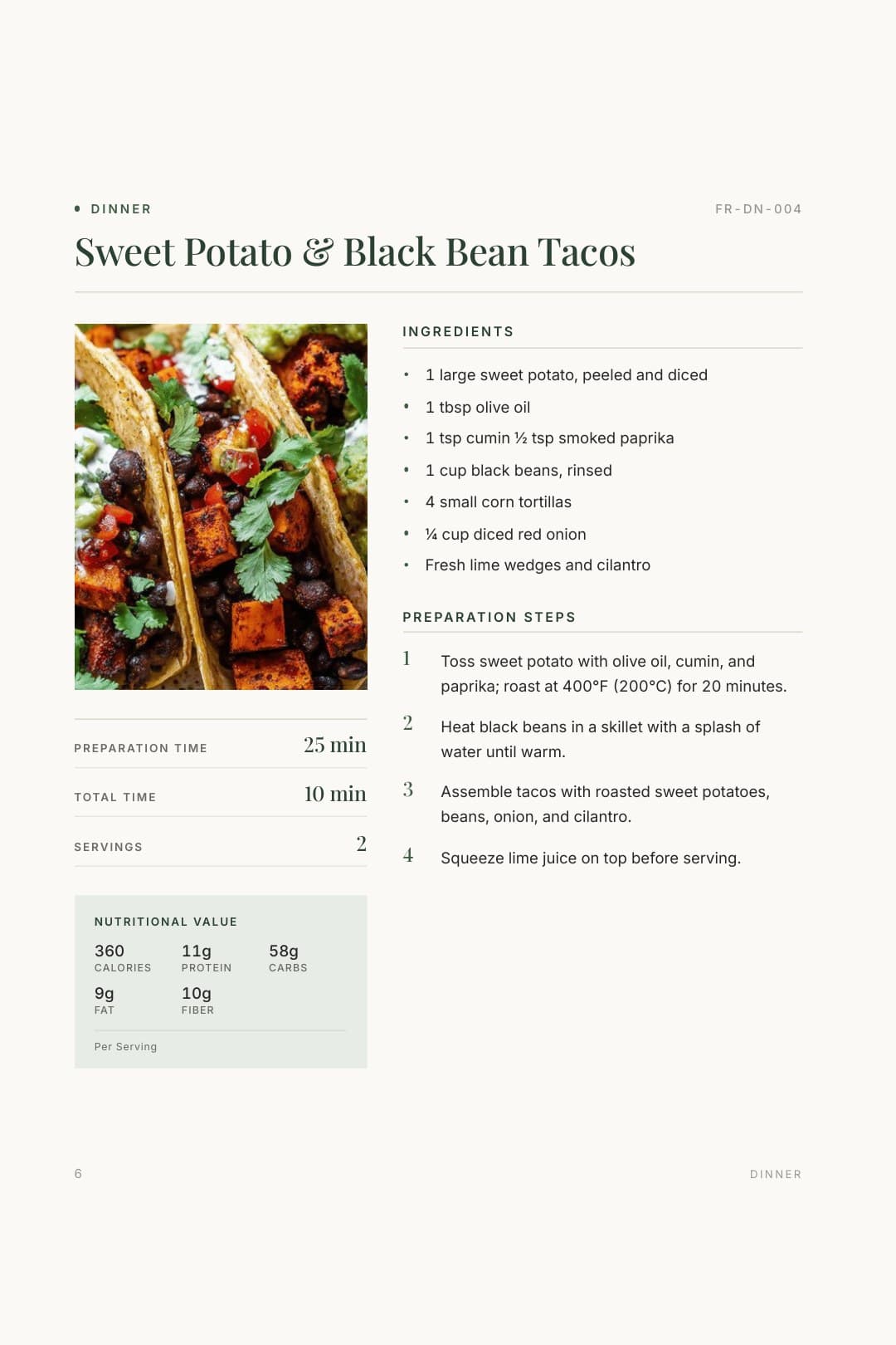 Recipe page from the Flex Recipes cookbook