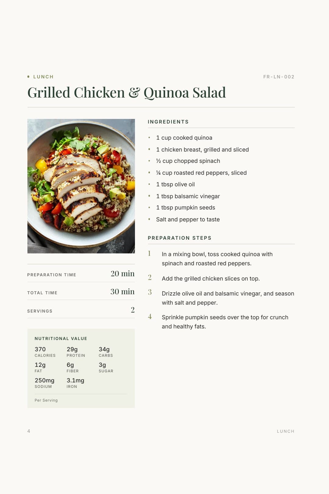 Recipe page from the Flex Recipes cookbook