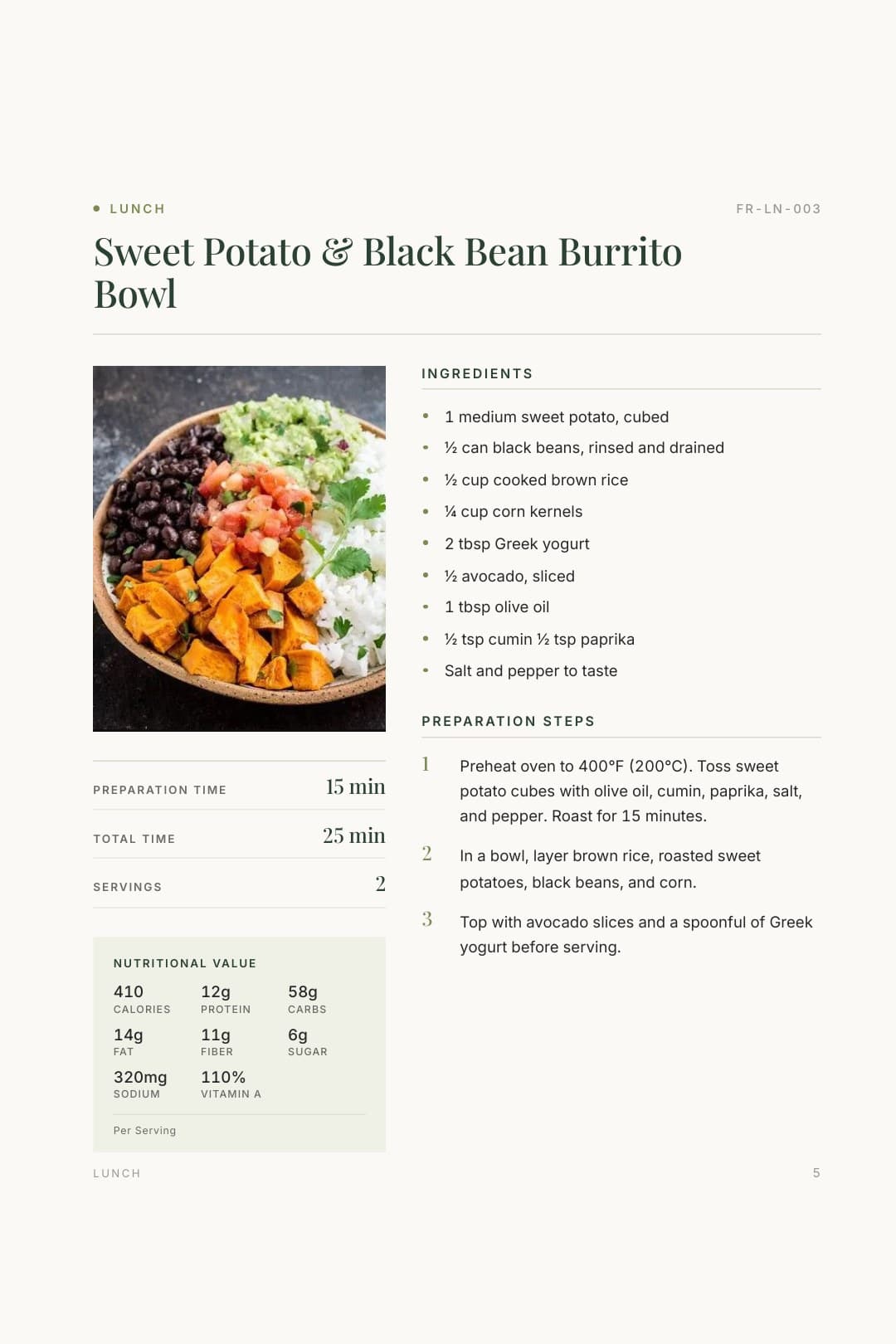 Recipe page from the Flex Recipes cookbook