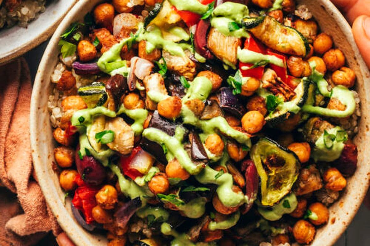 Roasted Veggie Grain Bowl With Tahini Drizzle